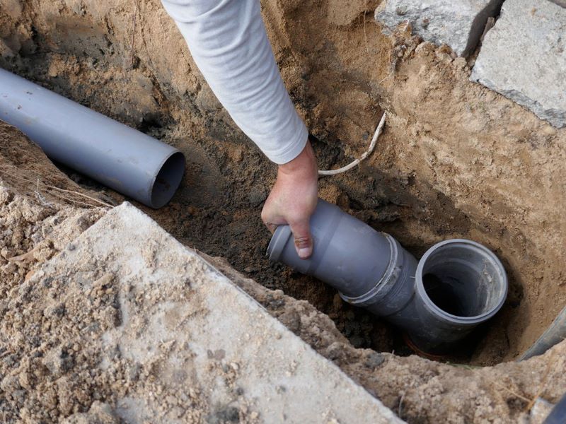 worker installing the water drainage